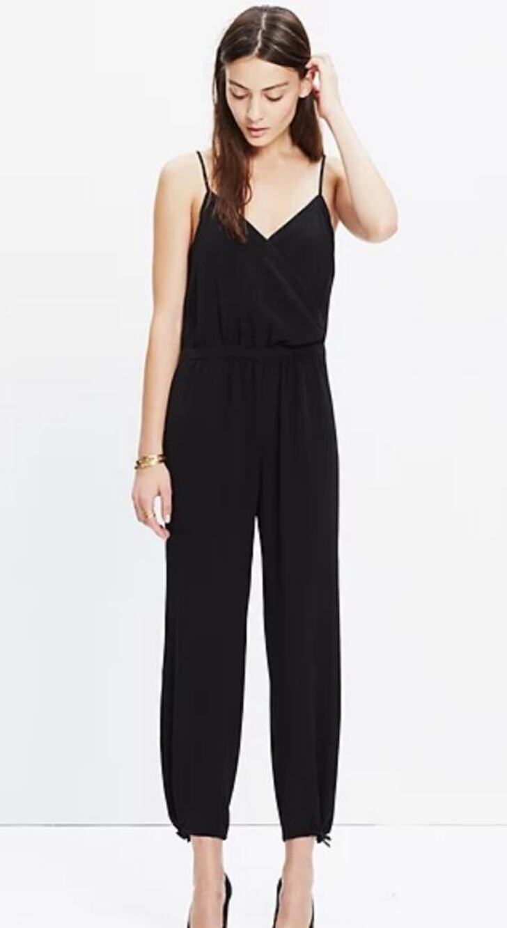 Madewell Women's Size XS Faux-Wrap Cami One Piece Jumpsuit Sleeve Black